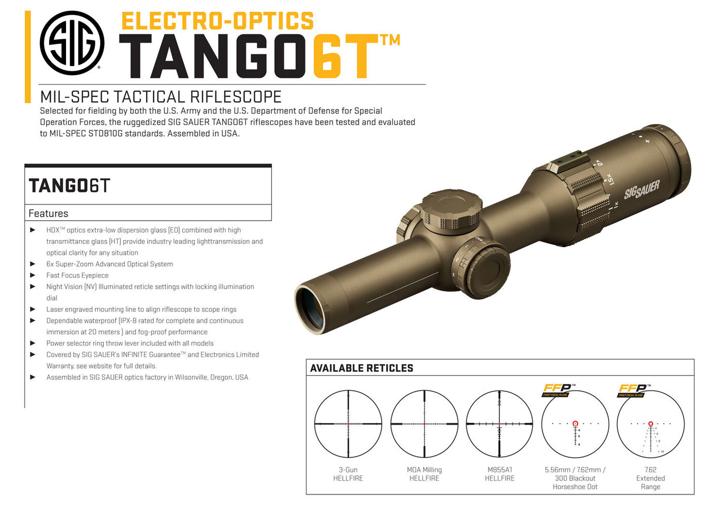 Sig Sauer Electro-Optics SOT61231 Tango6T Flat Dark Earth 1-6x24mm 30mm New-img-3