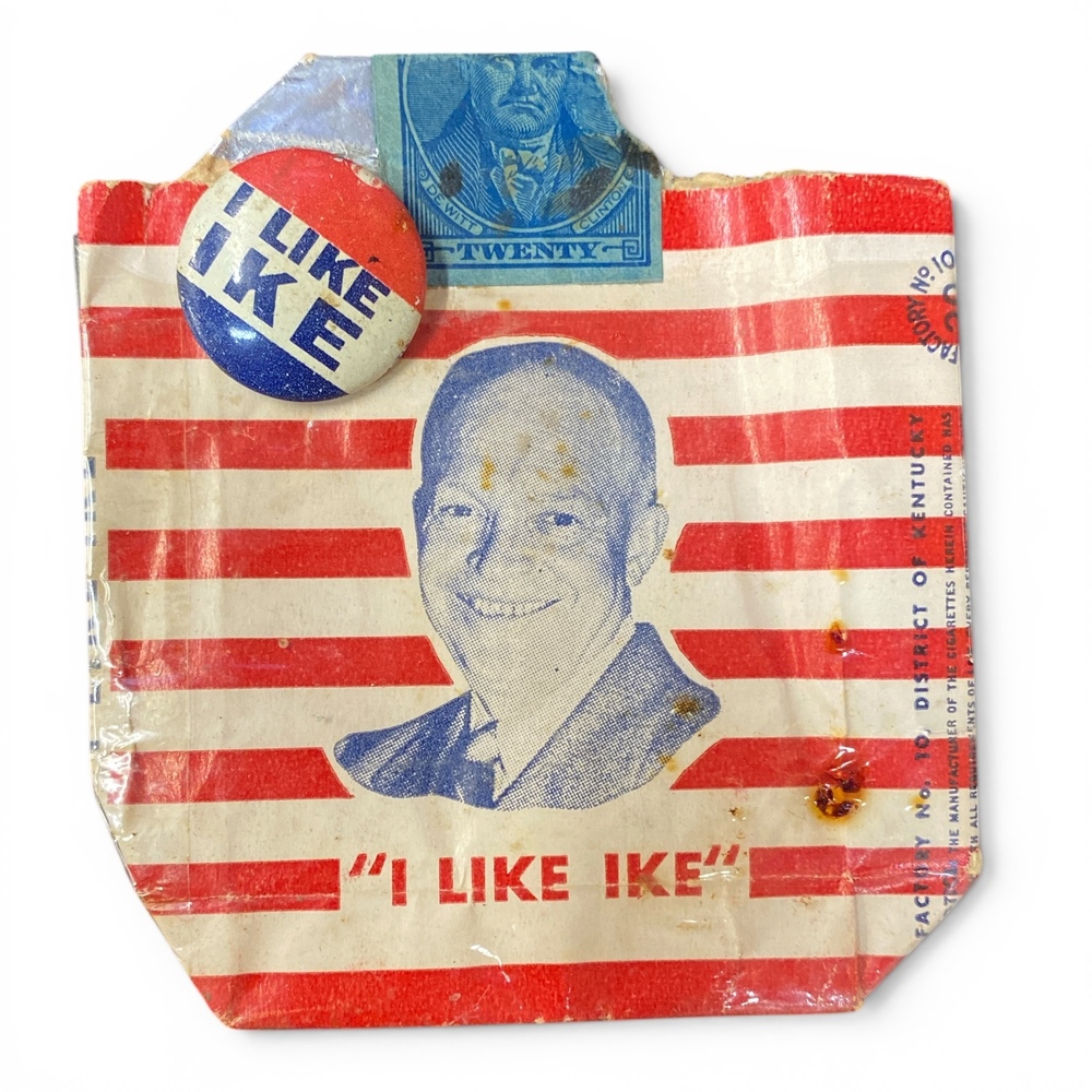 Vintage I Like Ike Empty Cigarette Pack w/ 3/4" Campaign Pin Dwight D Eisenhower
