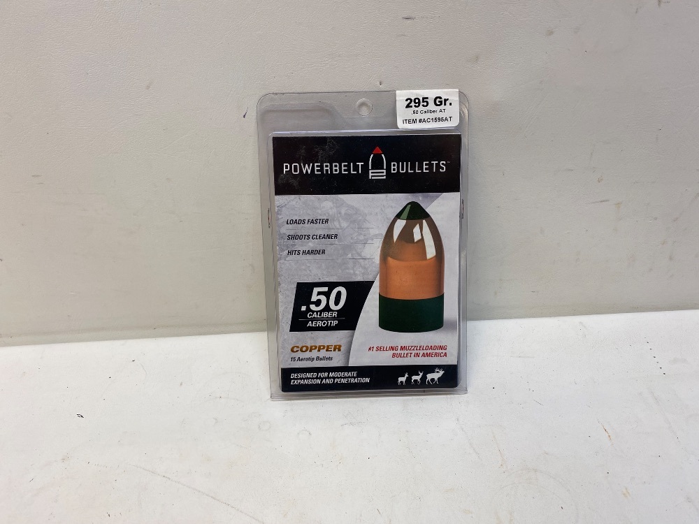 Powerbelt Bullets .50 Caliber Aerotip Copper totaling 15 bullets. 295 Gr-img-0