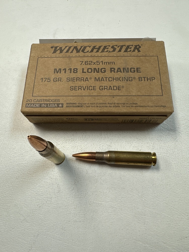 M118 Winchester 7.62 NATO M118 Long Range 175GR Sierra Matchking BTHP 20 ...