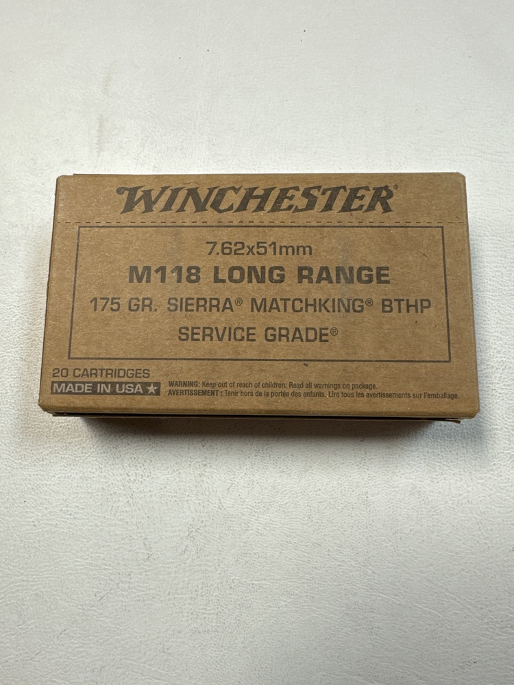 M118 Winchester 7.62 NATO M118 Long Range 175GR Sierra Matchking BTHP 20 ...