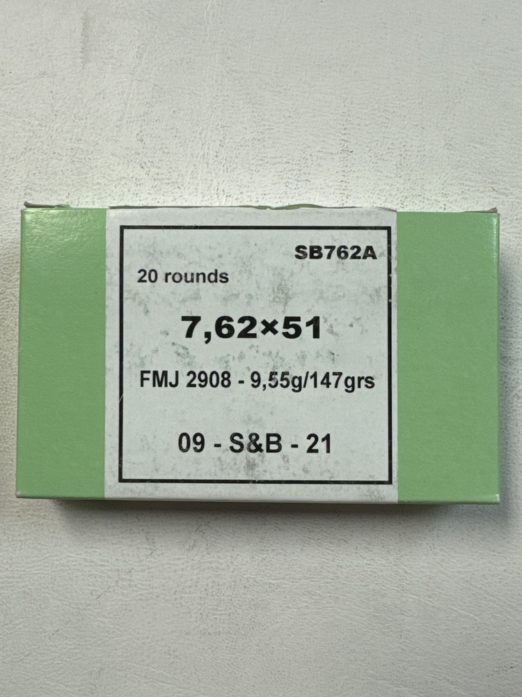 Sellier & Bellot 7.62x51 M80 147 Grain Full Metal Jacket SB762A - 20 Rounds-img-1
