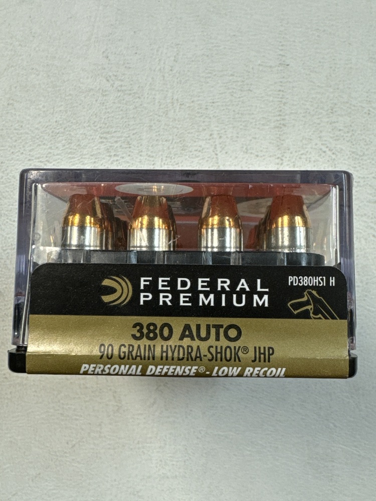 Federal Premium Low Recoil .380 Auto 90GR Hydra-Shok JHP 20 Rounds-img-1