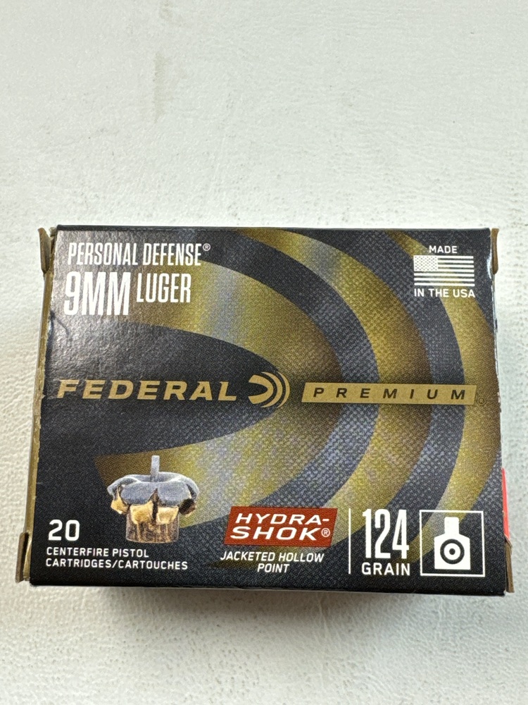 Federal Premium Personal Defense 9mm 124GR Hydra-Shok JHP 20 Rounds-img-1