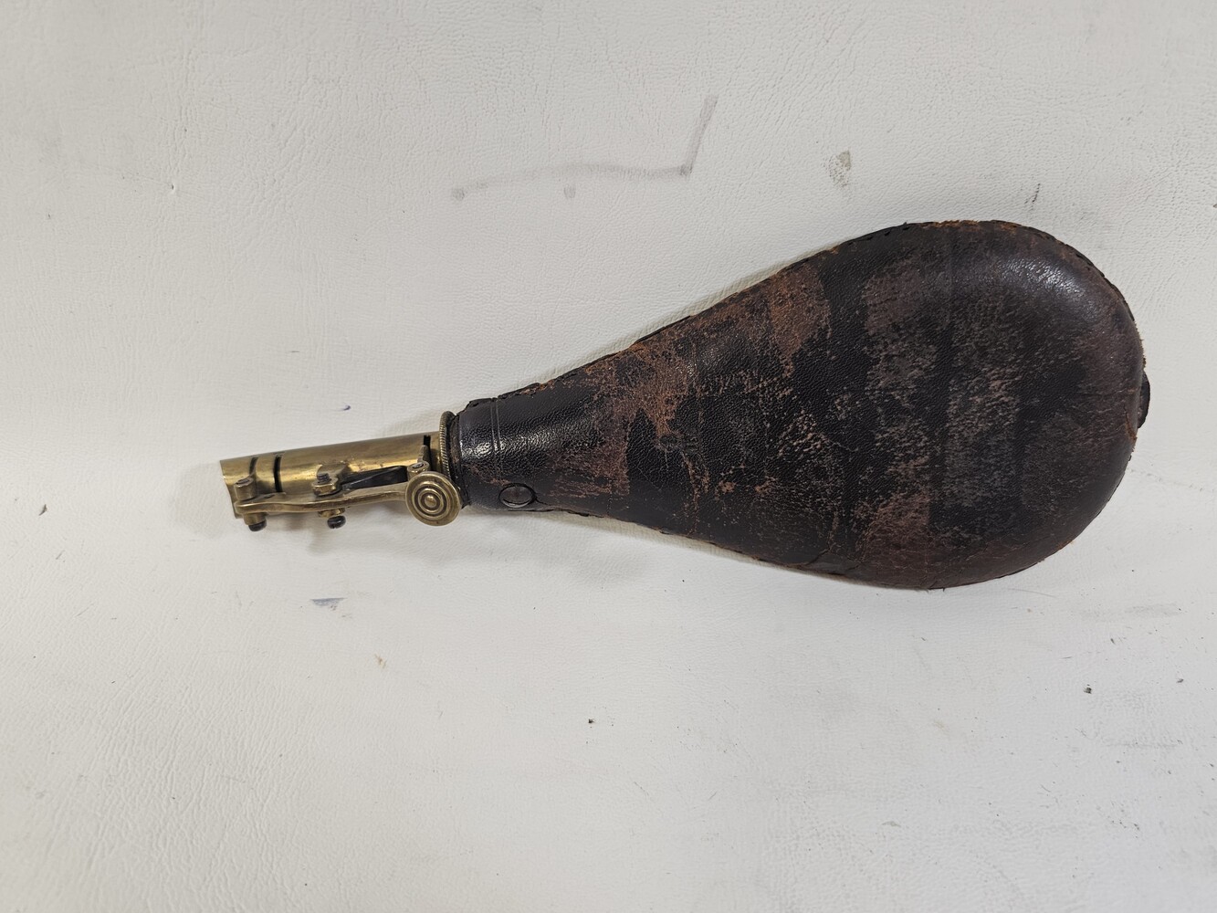 Antique James Dixon & Sons Embossed Leather Gun Powder Flask-img-0