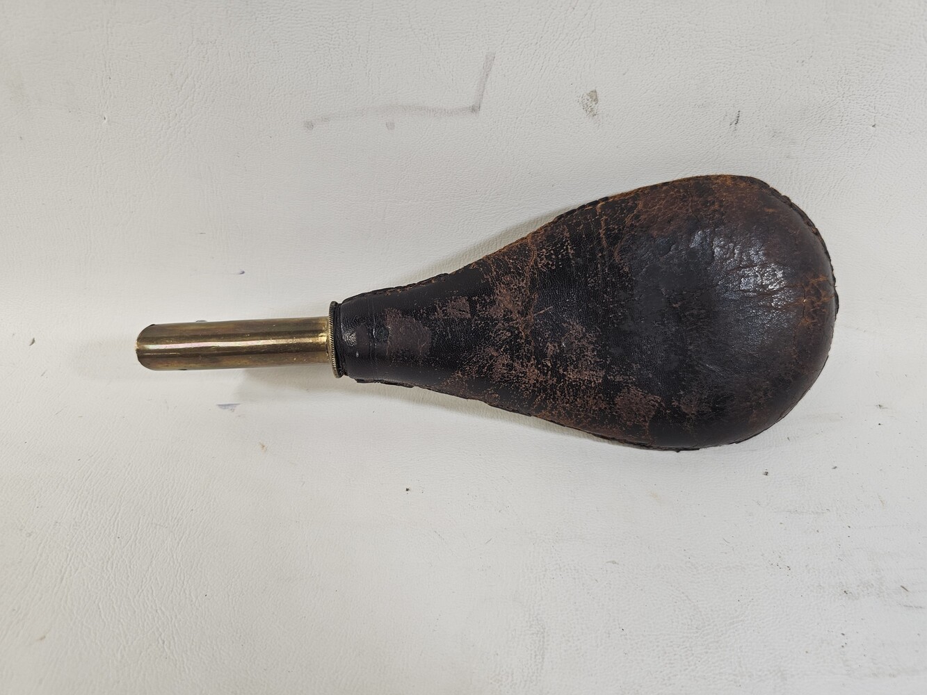 Antique James Dixon & Sons Embossed Leather Gun Powder Flask-img-1