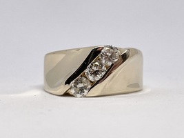 Mens 3/4 Carat Diamond 3 Stone 14 Karat Yellow Gold Band Ring Size 10