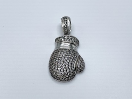 Iced Out  Silver Boxing Glove Pendant w/CZ Stones 1.5" x .75"