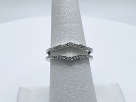  Ladies Diamond Chip 14k White Gold Wedding Guard Ring Size 7.5