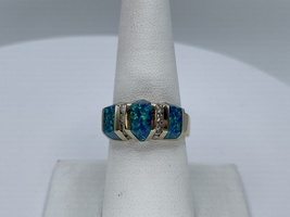  1/4ctw Diamond & Opal 14k Yellow Gold Ring Size 8.5