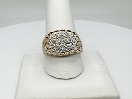 Mens 1/4ctw Diamond 10k Yellow Gold Nugget Ring Size 11