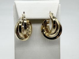  Ladies 14k Yellow Gold 1" Triple Hoop Earrings 6.6 Grams 