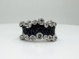  Ladies 1.5TCW Diamond & Sapphire 18k White Gold Free Flow Ring Size 8.5 11.7 Gr
