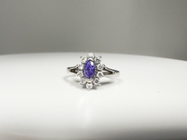  Ladies Silver Purple & Clear Stone Ring Size 6