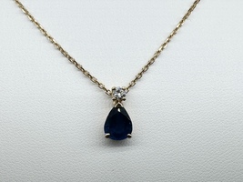  Ladies Blue Sapphire & Diamond 18k Yellow Gold Pendant w/18" Chain Necklace 3.2