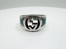 Gucci Silver Enamel Ring With Interlocking G Size 10 (23)