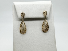  Ladies 14k Yellow Gold Filigree Nugget Dangle Earrings 3.0 Grams 