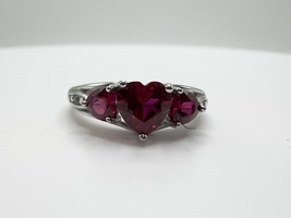  Ladies Silver 925 Red Heart Stone Ring Size 6