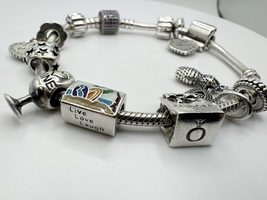  Pandora Sterling Silver 7" Charm Bracelet w/ 11 Pandora Charms