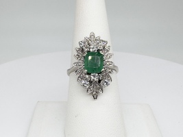  Ladies 1.05ct Emerald & Diamond Ring 12k White Gold Ring Size 8