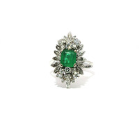  Ladies 1.05ct Emerald & Diamond Ring 12k White Gold Ring Size 8