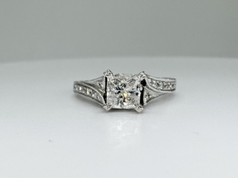  1.30 TCW (1CT Center) Diamond 14k White Gold Engagement Ring Size 7.75
