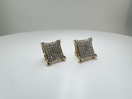 1/2TCW Diamond Cluster 10k Yellow Gold Earrings 1/2"x1/2"