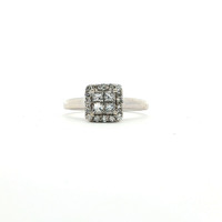 Ladies 1/2TCW Diamond Princess Cut Cluster 10k White Gold Engagement Ring Size 6