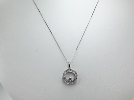  Ladies 10k White Gold Diamond Circle Pendant w/ 20" Box Link Necklace