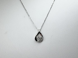  Ladies 10k White Gold Diamond Tear Drop Pendant w/ 16" Link Necklace