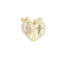 Ladies 14k Yellow Gold Break Apart Heart w/ Cross / Mary Pendants w/ CZ Stones