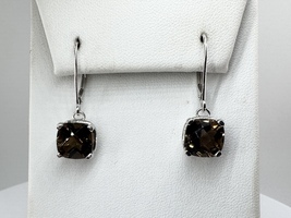  Ladies Smoky Topaz 14k White Gold Dangle Earrings 4.96 Grams