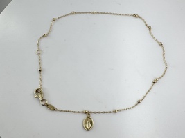  Ladies 14k Yellow Gold Ankle Bracelet Adjustable 10" - 11" w/Mother Mary Charm
