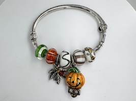 Sterling Silver Halloween Themed Bangle Charm Bracelet