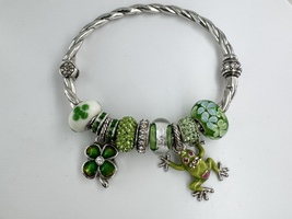  Sterling Silver St Patrick's Day St Paddys Day Bangle Charm Bracelet 