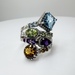 Ladies Sterling Silver Multiple Birthstones Ring w/18k Yellow Gold Accents Size 