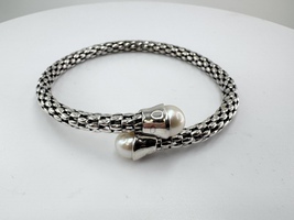  Ladies Sterling Silver Flexible Bangle Bracelet w/ Pearls