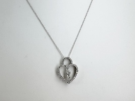  Ladies 1/4tcw Diamond 10k White Gold Heart Lock Pendant w/18" Link Chain 1.7 Gr
