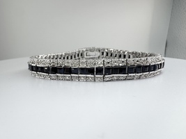  Ladies Sterling Silver Black Stone 7" Tennis Bracelet