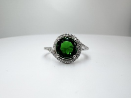 Ladies Sterling Silver Green Stone & CZ Ring Size 5.75