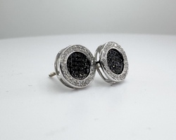  1/2tcw Black & White Diamond 10k White Gold Stud Earrings (missing 1 stone)