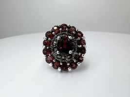  Ladies Sterling Silver Garnet Cluster Ring Size 7