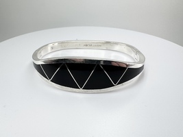  Ladies Sterling Silver Black Onyx Bangle Bracelet 37.5 Grams