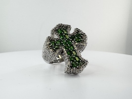  Men's 2.5ctw Diamond & Emerald Cross Ring 10k White Gold 15.33 Grams