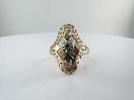  Ladies Antique Diamond Chip Filigree 14k Yellow Gold Ring Size 6.5