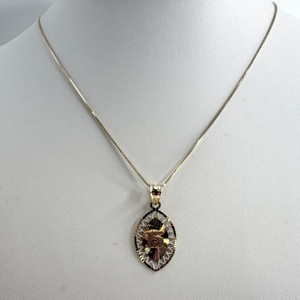  Ladies "15" 10k Two-Tone Gold Pendant w/ 16" Box Link Necklace 2.83 Grams