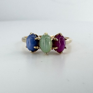  Ladies Star Sapphire 3 Stone Ring 10k Yellow Gold Size 8.25