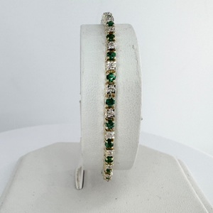  Ladies Emerald & Diamond 14k Yellow Gold 7" Tennis Bracelet