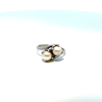  Ladies Double Pearl 14k White Gold Ring Size 6.25