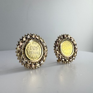  Ladies 14k Yellow Gold "Dos Pesos" Mexican Coin Earrings 7.3 Grams